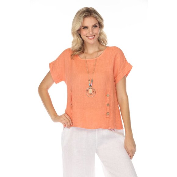Coral Short Sleeves Top with Side Buttons - Picture 2 of 10
